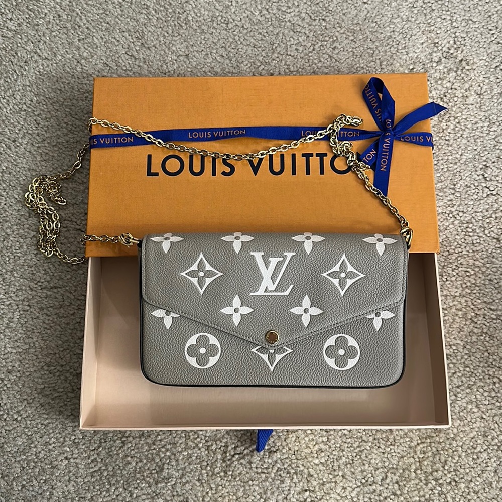 Louis Vuitton Gray Monogram Chain Wallet Clutch